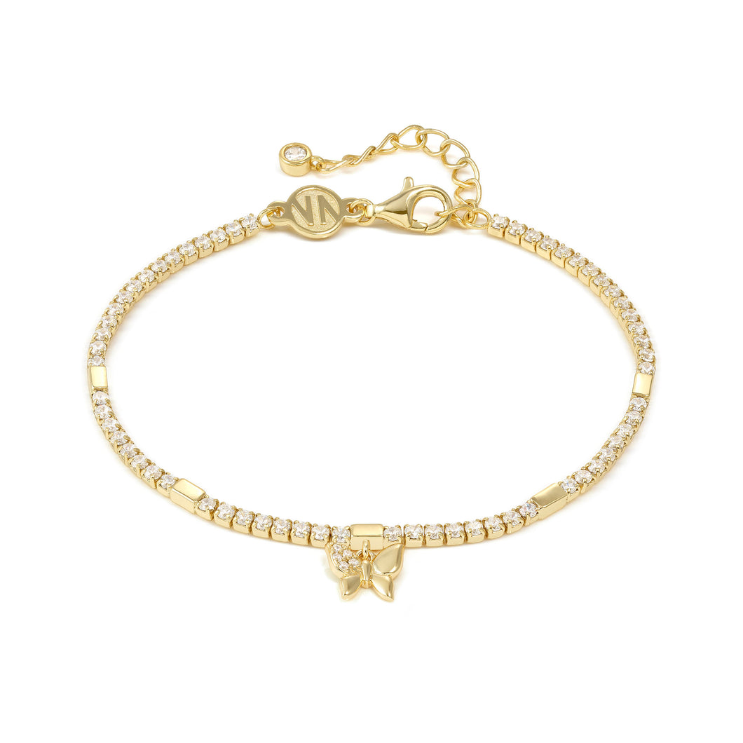 PETIT SPARKLE TENNIS BRACELET 242302/042 GOLD BUTTERFLY WITH CZ
