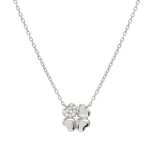 PETIT SPARKLE NECKLACE 242303/001 STERLING SILVER FOUR LEAF CLOVER WITH CZ