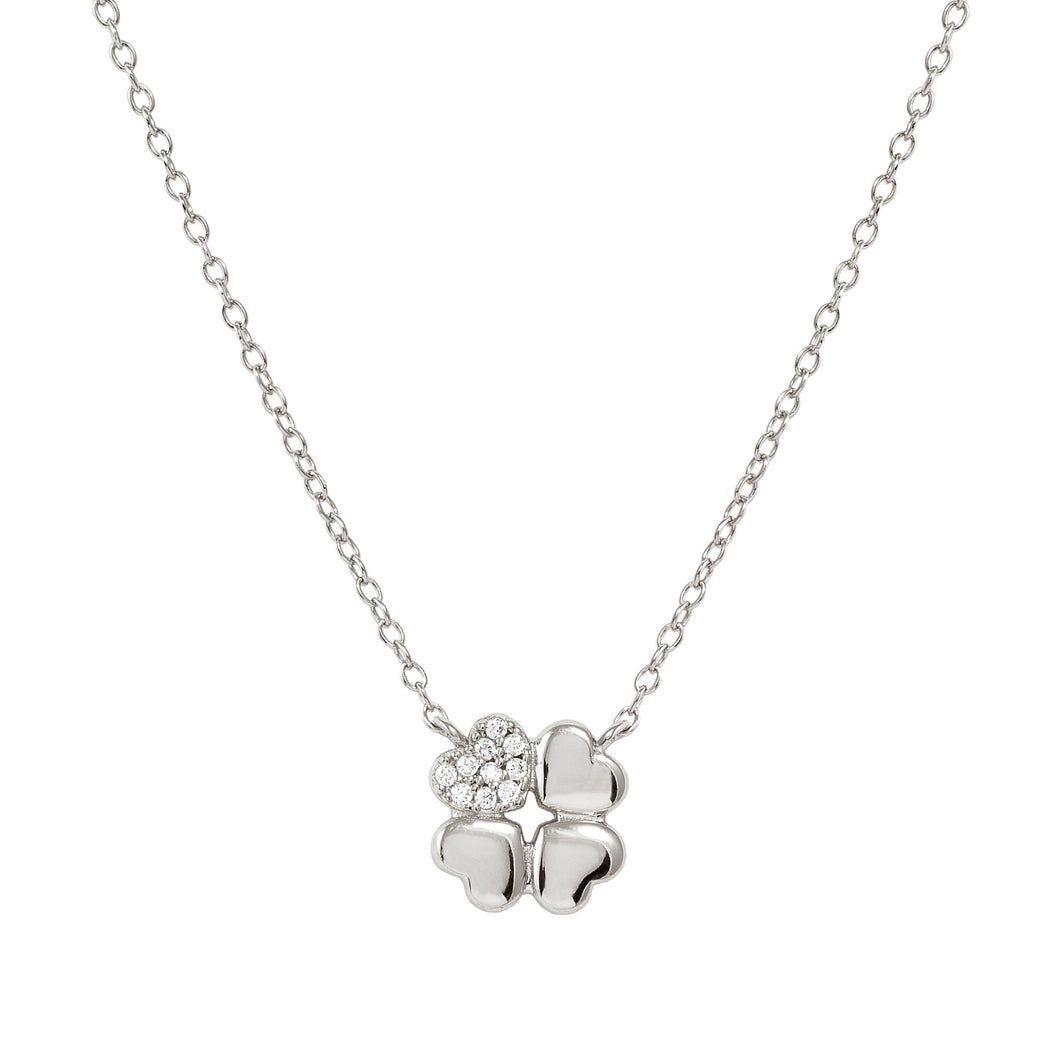 PETIT SPARKLE NECKLACE 242303/001 STERLING SILVER FOUR LEAF CLOVER WITH CZ
