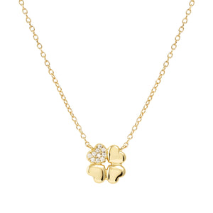 PETIT SPARKLE NECKLACE 242303/003 GOLD FOUR LEAF CLOVER WITH CZ