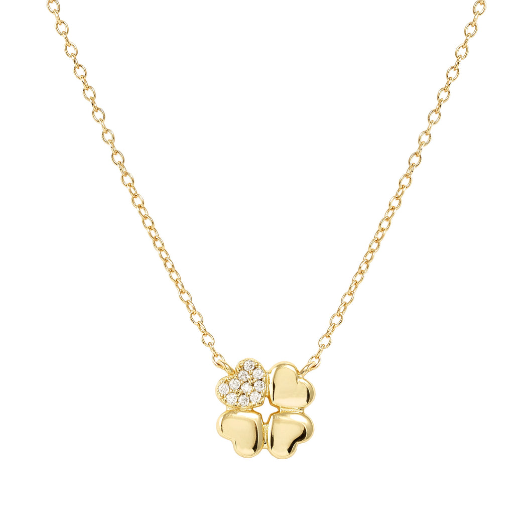 PETIT SPARKLE NECKLACE 242303/003 GOLD FOUR LEAF CLOVER WITH CZ