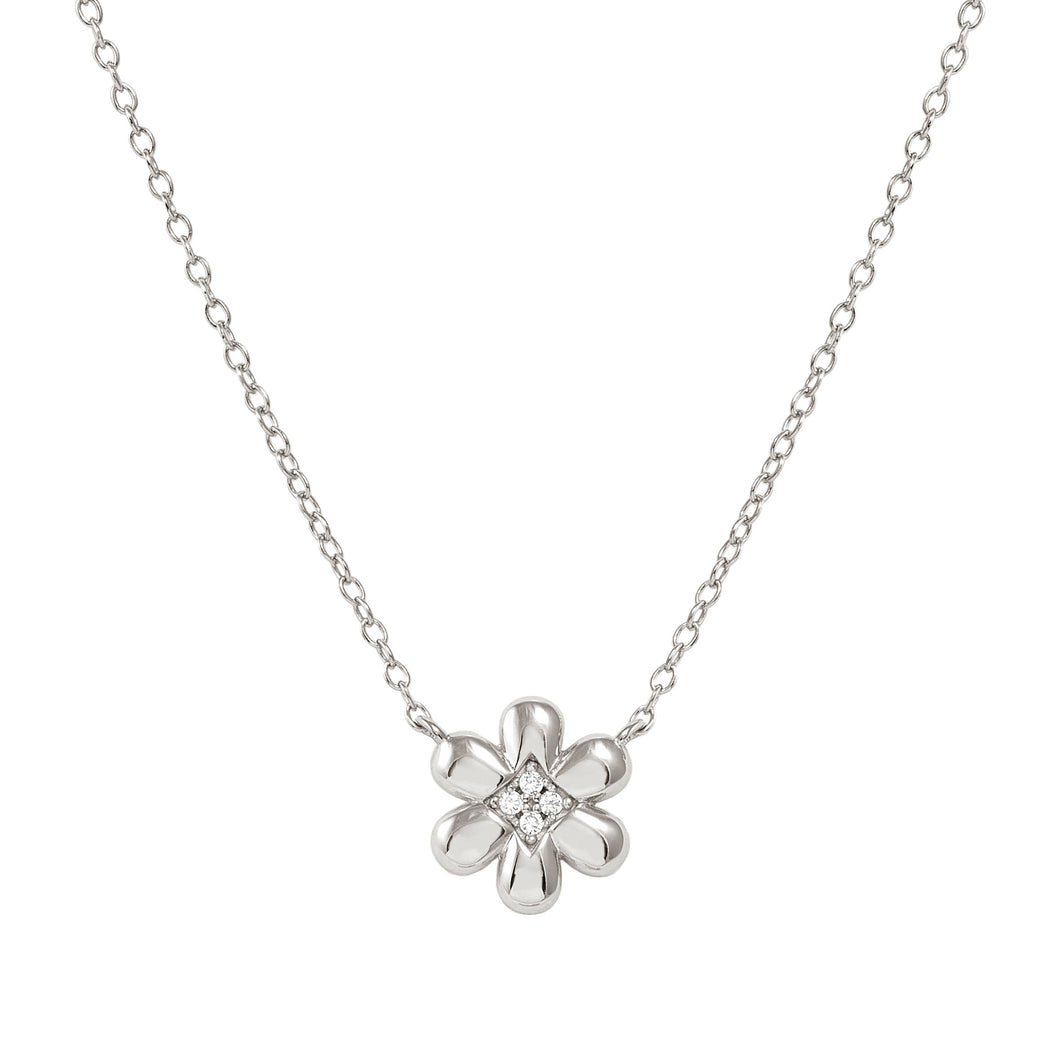 PETIT SPARKLE NECKLACE 242303/010 STERLING SILVER FLOWER WITH CZ