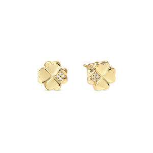 PETIT SPARKLE STUDS 242304/003 GOLD FOUR LEAF CLOVER WITH CZ