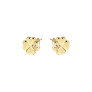 PETIT SPARKLE STUDS 242304/003 GOLD FOUR LEAF CLOVER WITH CZ