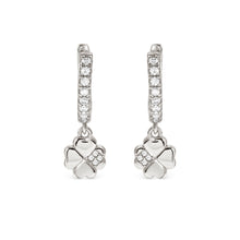 Load image into Gallery viewer, PETIT SPARKLE EARRINGS 242305/001 STERLING SILVER FOUR LEAF CLOVER CZ HOOPS
