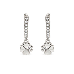 PETIT SPARKLE EARRINGS 242305/001 STERLING SILVER FOUR LEAF CLOVER CZ HOOPS