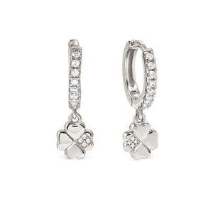 PETIT SPARKLE EARRINGS 242305/001 STERLING SILVER FOUR LEAF CLOVER CZ HOOPS