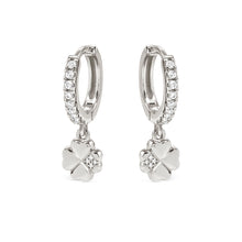 Load image into Gallery viewer, PETIT SPARKLE EARRINGS 242305/001 STERLING SILVER FOUR LEAF CLOVER CZ HOOPS
