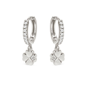 PETIT SPARKLE EARRINGS 242305/001 STERLING SILVER FOUR LEAF CLOVER CZ HOOPS