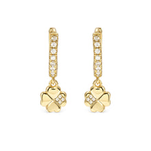 Load image into Gallery viewer, PETIT SPARKLE EARRINGS 242305/003 GOLD FOUR LEAF CLOVER CZ HOOPS
