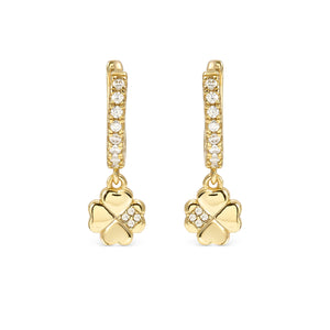 PETIT SPARKLE EARRINGS 242305/003 GOLD FOUR LEAF CLOVER CZ HOOPS
