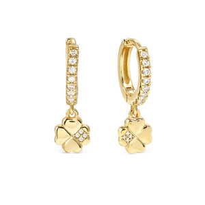 PETIT SPARKLE EARRINGS 242305/003 GOLD FOUR LEAF CLOVER CZ HOOPS