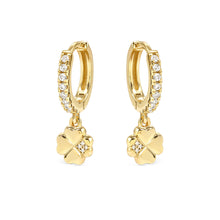 Load image into Gallery viewer, PETIT SPARKLE EARRINGS 242305/003 GOLD FOUR LEAF CLOVER CZ HOOPS

