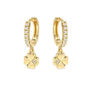 PETIT SPARKLE EARRINGS 242305/003 GOLD FOUR LEAF CLOVER CZ HOOPS