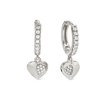 Load image into Gallery viewer, PETIT SPARKLE EARRINGS 242305/004 STERLING SILVER HEART CZ HOOPS
