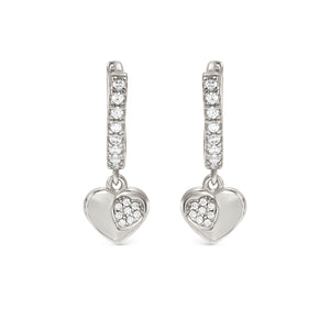 PETIT SPARKLE EARRINGS 242305/004 STERLING SILVER HEART CZ HOOPS