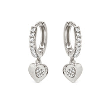 Load image into Gallery viewer, PETIT SPARKLE EARRINGS 242305/004 STERLING SILVER HEART CZ HOOPS
