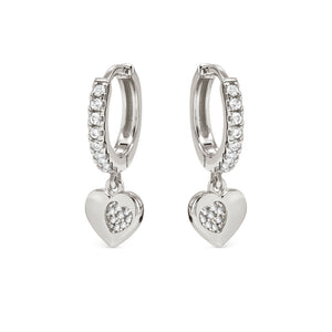 PETIT SPARKLE EARRINGS 242305/004 STERLING SILVER HEART CZ HOOPS