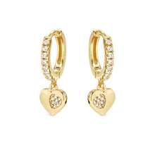 Load image into Gallery viewer, PETIT SPARKLE EARRINGS 242305/006 GOLD HEART CZ HOOPS
