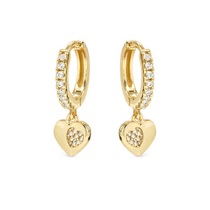 PETIT SPARKLE EARRINGS 242305/006 GOLD HEART CZ HOOPS