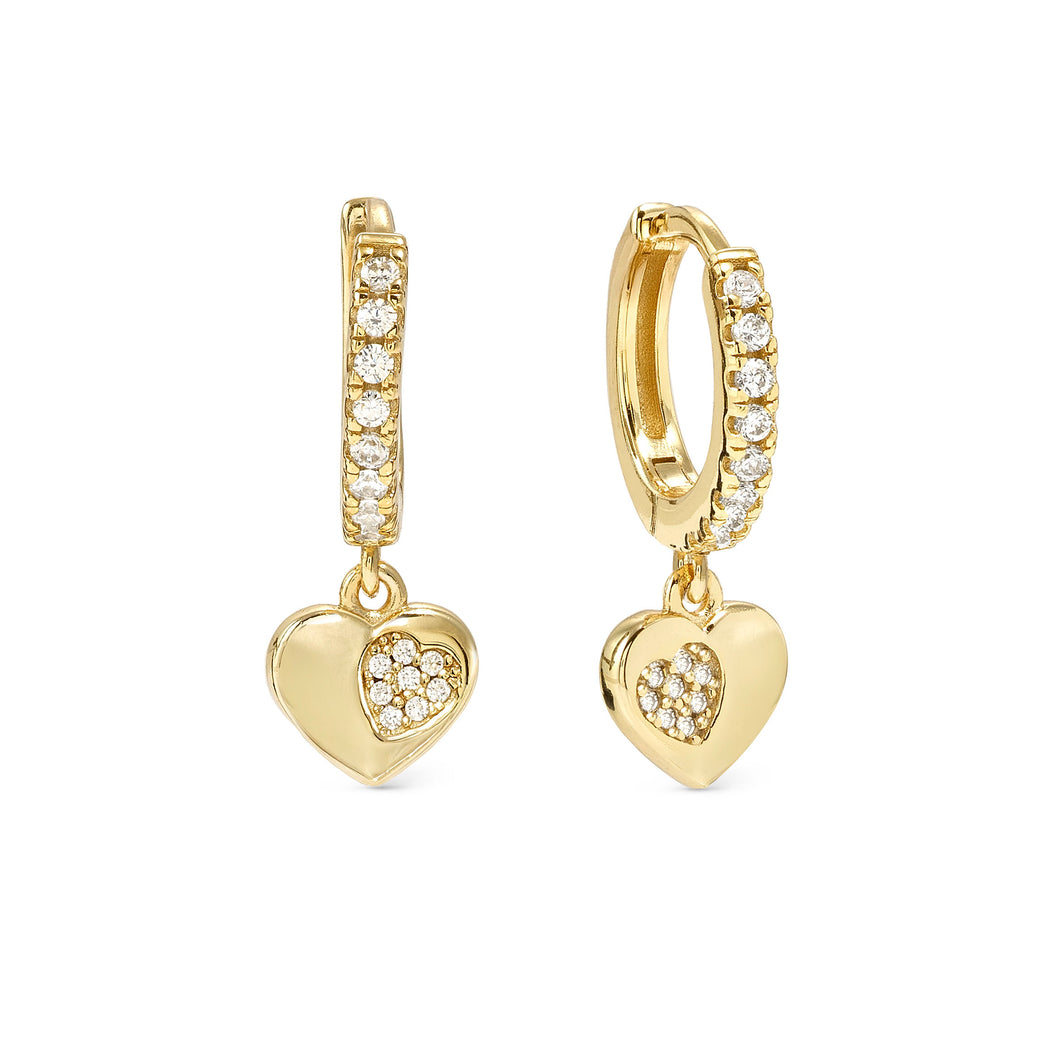 PETIT SPARKLE EARRINGS 242305/006 GOLD HEART CZ HOOPS