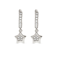 Load image into Gallery viewer, PETIT SPARKLE EARRINGS 242305/007 STERLING SILVER STAR CZ HOOPS
