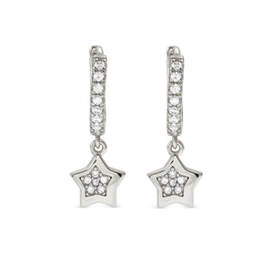 PETIT SPARKLE EARRINGS 242305/007 STERLING SILVER STAR CZ HOOPS