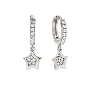 PETIT SPARKLE EARRINGS 242305/007 STERLING SILVER STAR CZ HOOPS