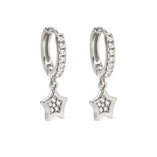 Load image into Gallery viewer, PETIT SPARKLE EARRINGS 242305/007 STERLING SILVER STAR CZ HOOPS
