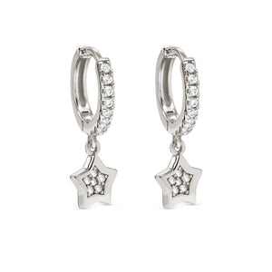 PETIT SPARKLE EARRINGS 242305/007 STERLING SILVER STAR CZ HOOPS