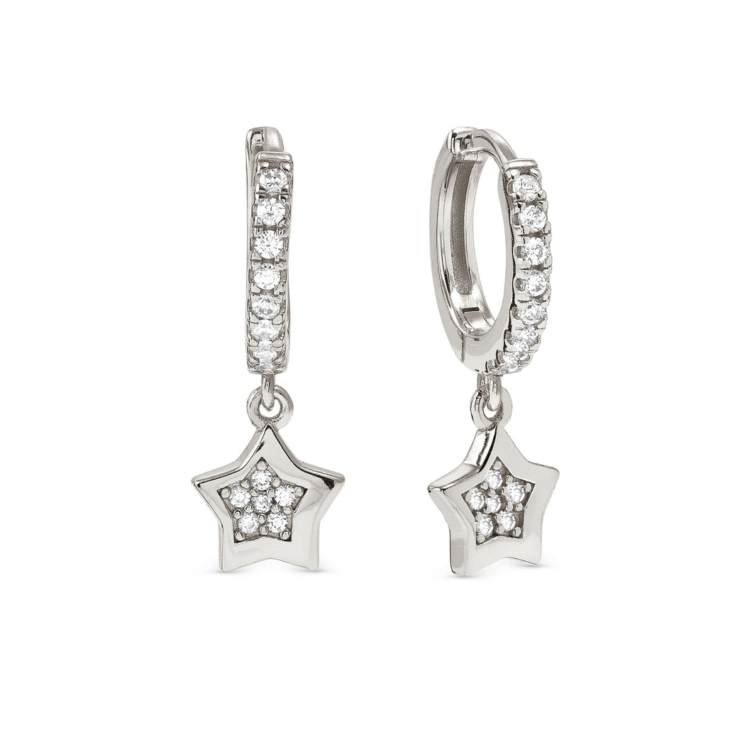 PETIT SPARKLE EARRINGS 242305/007 STERLING SILVER STAR CZ HOOPS