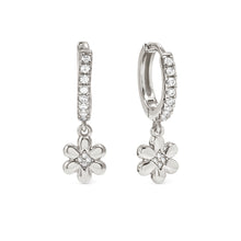 Load image into Gallery viewer, PETIT SPARKLE EARRINGS 242305/010 STERLING SILVER FLOWER CZ HOOPS
