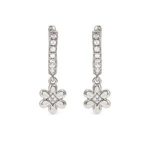 PETIT SPARKLE EARRINGS 242305/010 STERLING SILVER FLOWER CZ HOOPS