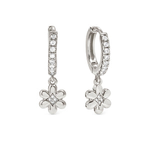 PETIT SPARKLE EARRINGS 242305/010 STERLING SILVER FLOWER CZ HOOPS