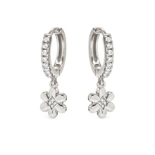 Load image into Gallery viewer, PETIT SPARKLE EARRINGS 242305/010 STERLING SILVER FLOWER CZ HOOPS
