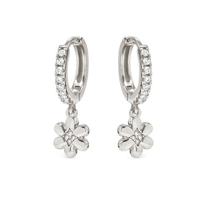 PETIT SPARKLE EARRINGS 242305/010 STERLING SILVER FLOWER CZ HOOPS