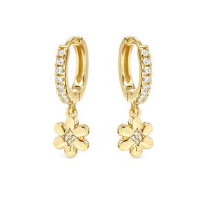 PETIT SPARKLE EARRINGS 242305/012 GOLD FLOWER CZ HOOPS