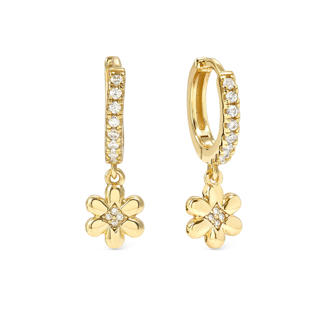 PETIT SPARKLE EARRINGS 242305/012 GOLD FLOWER CZ HOOPS