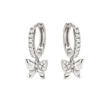 Load image into Gallery viewer, PETIT SPARKLE EARRINGS 242305/040 STERLING SILVER BUTTERFLY CZ HOOPS
