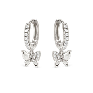 PETIT SPARKLE EARRINGS 242305/040 STERLING SILVER BUTTERFLY CZ HOOPS