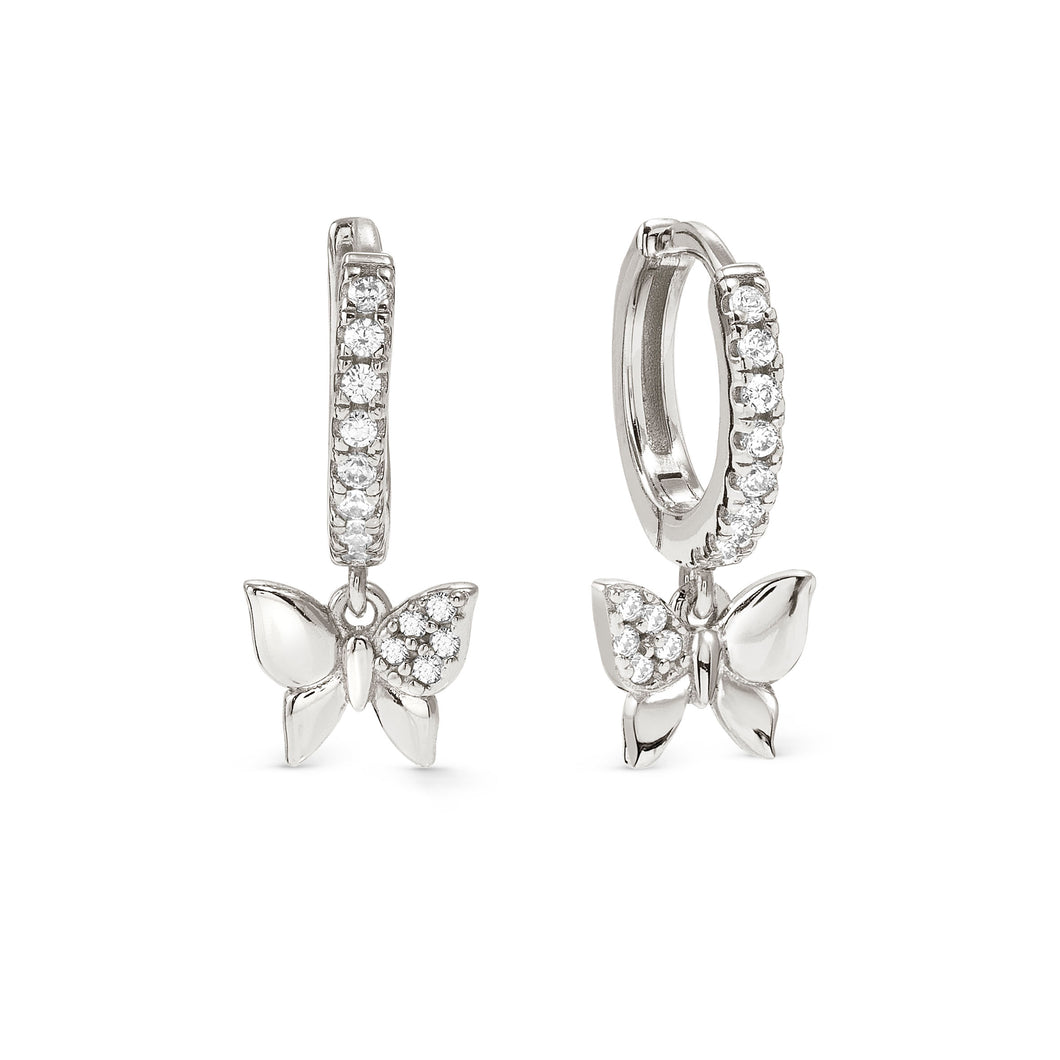 PETIT SPARKLE EARRINGS 242305/040 STERLING SILVER BUTTERFLY CZ HOOPS