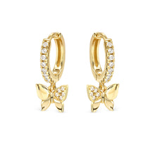 Load image into Gallery viewer, PETIT SPARKLE EARRINGS 242305/042 GOLD BUTTERFLY CZ HOOPS
