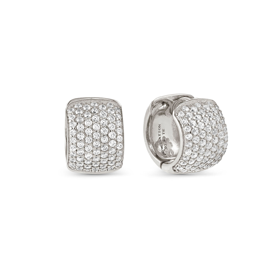 ENIGMATIC SHINE EARRINGS 242409/010 STERLING SILVER WHITE CZ HOOPS