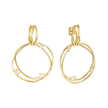 Load image into Gallery viewer, MY REBEL ART EARRINGS 242812/012 ORGANIC GOLD CIRCLE &amp; WHITE CZ
