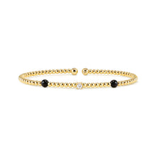 Load image into Gallery viewer, SIREN DREAM OPEN BANGLE 243308/002 GOLD, BLACK AGATE &amp; WHITE CZ

