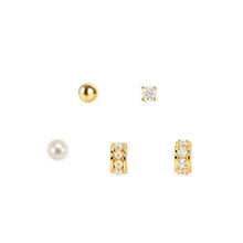 Load image into Gallery viewer, SIREN DREAM EARRINGS 243323/065 WHITE CZ &amp; PEARL STUD SET IN GOLD
