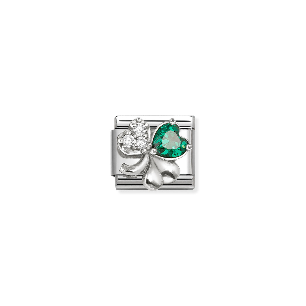 COMPOSABLE CLASSIC LINK 330322/10 CLOVER WITH WHITE & GREEN CZ IN SILVER