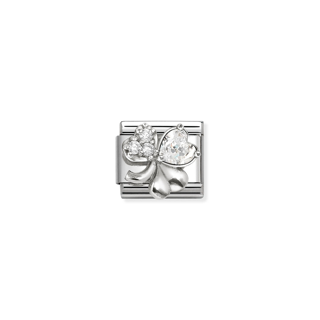 COMPOSABLE CLASSIC LINK 330322/12 CLOVER WITH WHITE CZ IN SILVER