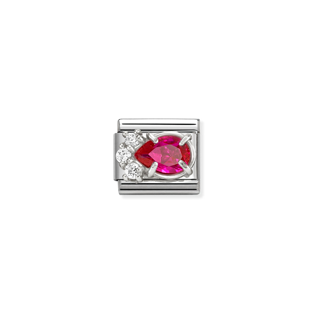 COMPOSABLE CLASSIC LINK 330329/02 WHITE & RED CZ TEARDROP IN SILVER