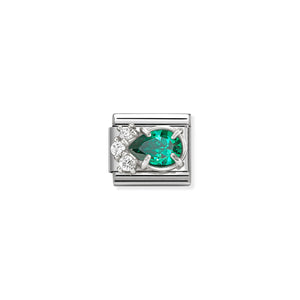 COMPOSABLE CLASSIC LINK 330329/03 WHITE & GREEN CZ TEARDROP IN SILVER